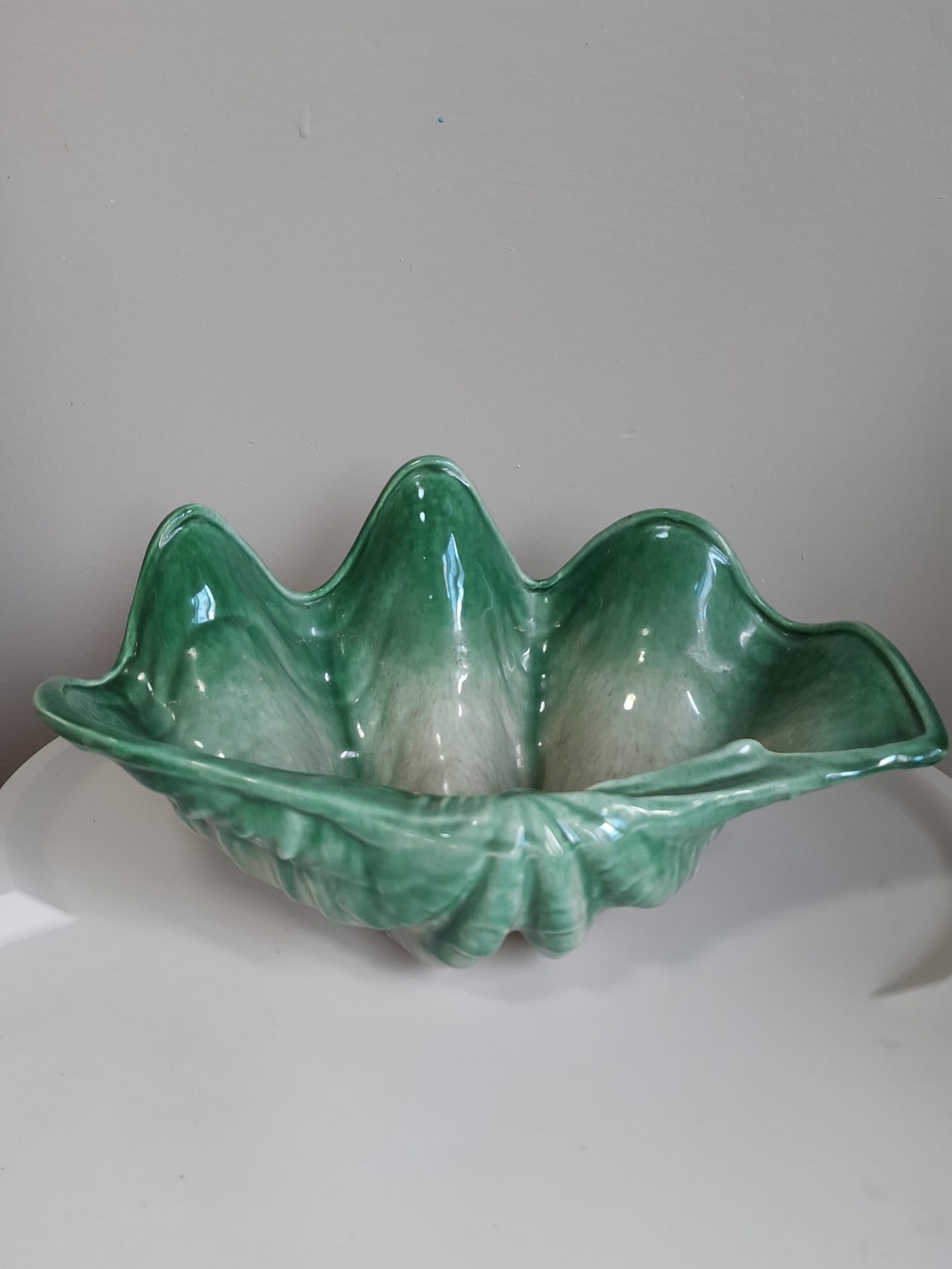 Large MCM Green Ceramic Shell Bowl